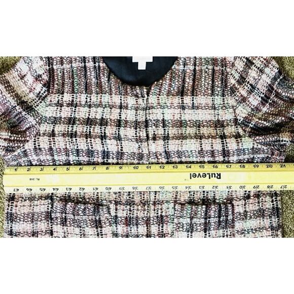 Anthropologie ETT:IWA Sz L LS Tweed Fringe Snap Frnt Brn Cream Rust Green Jacket - Picture 7 of 8